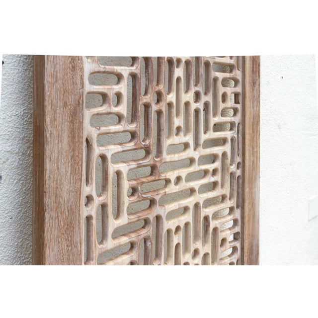 Indian Temple Lattice Whitewash Teak Indian Door For Sale - Image 3 of 9