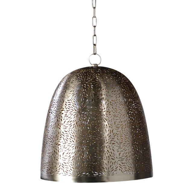Perforated Nickel Dome Contemporary Indian Pendant Light For Sale