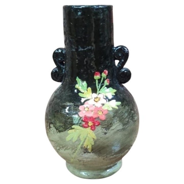 19th Century Majolica Flowers Vase signed Edouard Gilles. Height / 6.3 inches . Diameter / 4.5 inches.