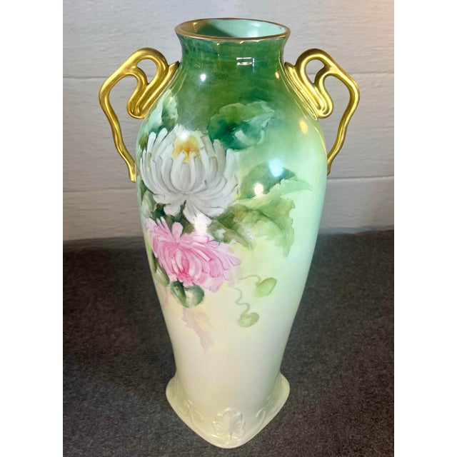Ceramic Antique Limoges 17” Handled Porcelain Vase For Sale - Image 7 of 11