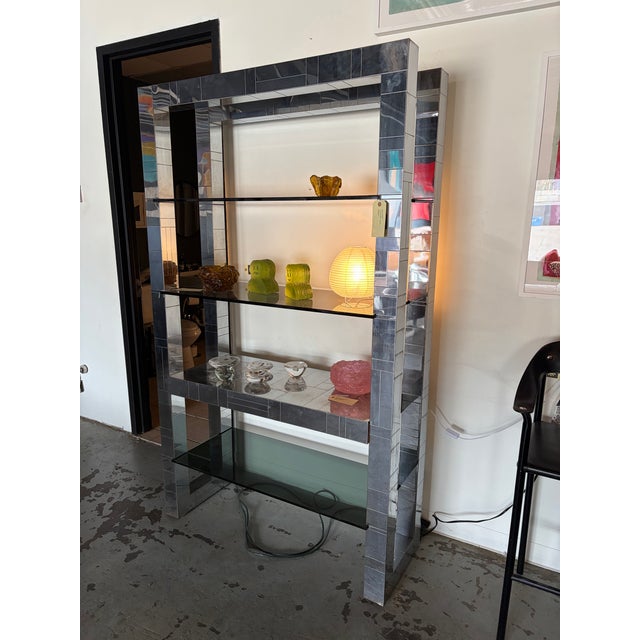 Mid-Century Modern 1960’s Paul Evans Patchwork Chrome and Glass Etagere for Directional Furniture, Attributed For Sale - Image 3 of 12