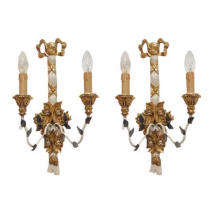 Polychrome Beech Wood Wall Lights, Spain, 1900s, Set of 2 For Sale