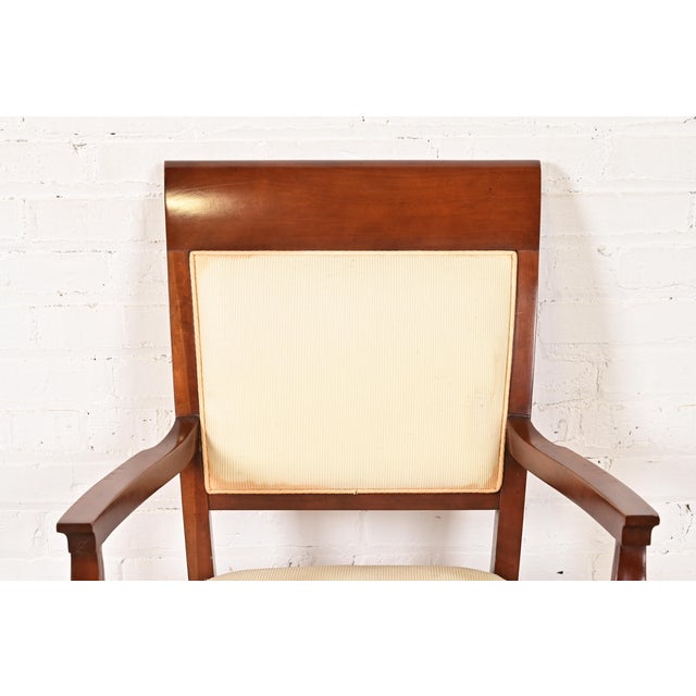 Baker Furniture Modern Regency Cherry Wood Upholstered Armchairs, Pair For Sale In South Bend - Image 6 of 12