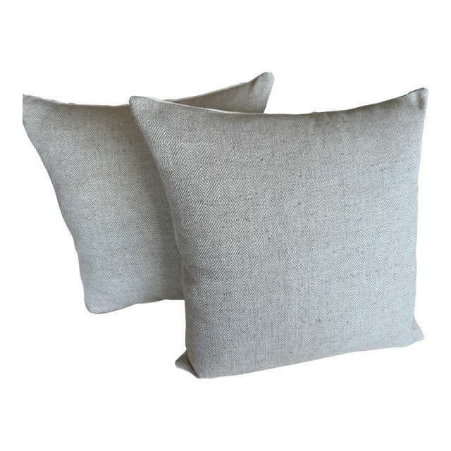 Pair Belgian Linen/Cotton Cushions/Pillows-22” Square For Sale