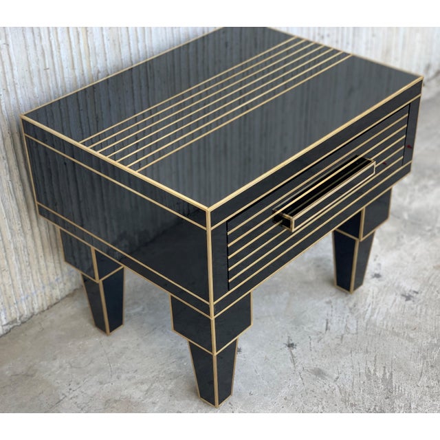 New Pair of Mirrored Low Nightstand in Black Mirror and Chrome with Drawer For Sale - Image 18 of 18