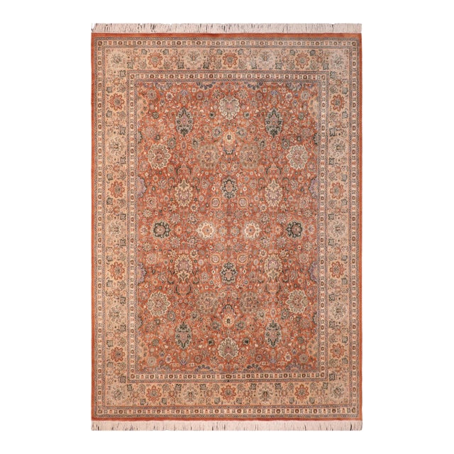 Shabby Chic Pak-Persian Orange/Tan Wool Rug - 8'0'' X 10'1'' For Sale
