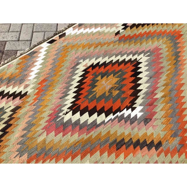 Vintage Diamond Design Turkish Kilim Rug - 68" X 116.5" For Sale In Raleigh - Image 6 of 11