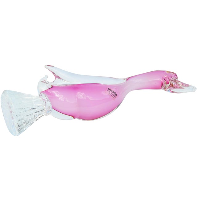Pink Vintage Large Italian Art Glass Pink Bird Figurine Marked Formia Vetri DI Murano For Sale - Image 8 of 9
