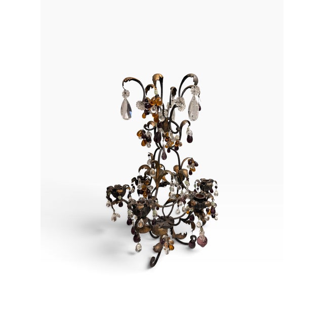 Circa 1940s Italian Gilt Tole & Glass Fruit Candelabra — Pair For Sale - Image 4 of 10