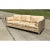 A rare three-seat sofa with chrome frame and side panels in natural cork upholstered in a tan and cream palm leaf lien...