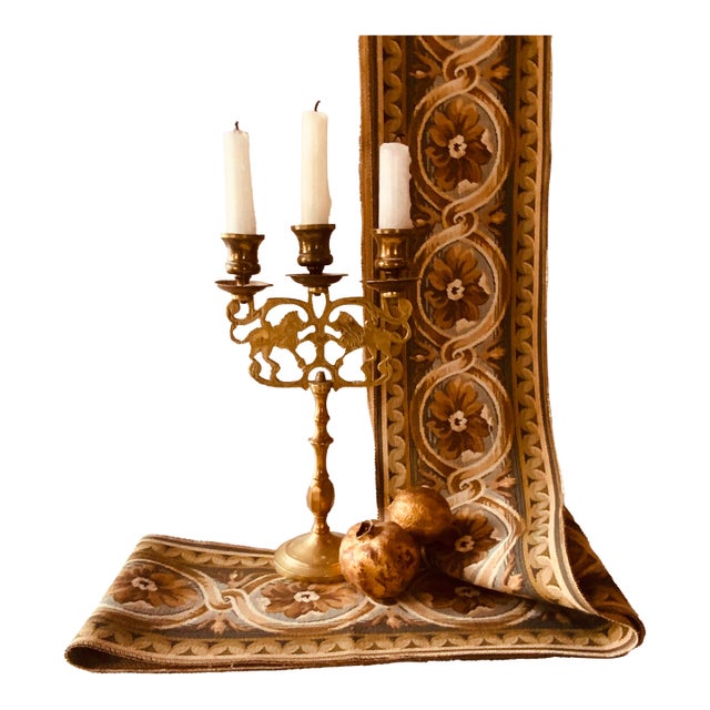 Scalamandré Woven Tapestry Border Remnant | Tobacco Amber Sage | 7"w × 104"l For Sale