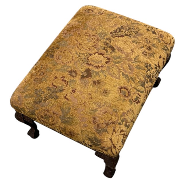 Gold Antique Wood and Tapestry Fabric Footstool For Sale - Image 8 of 10