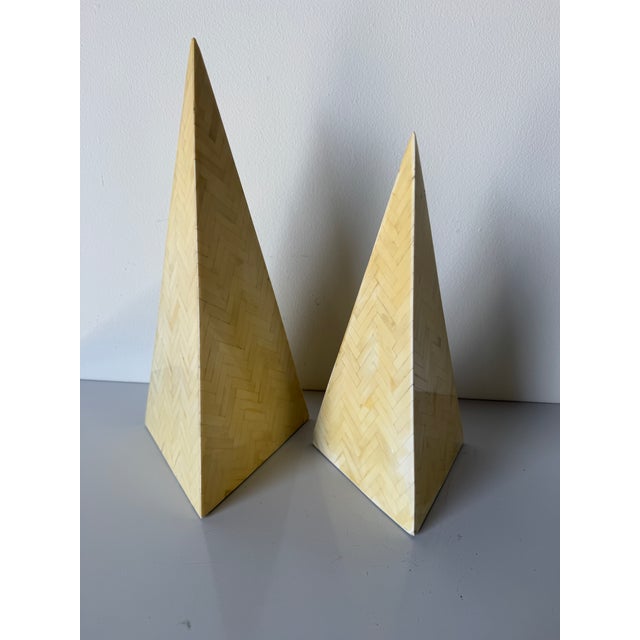 Ivory 1980s Postmodern Tessellated Bone Pyramid Obelisk Sculptures – A Pair For Sale - Image 8 of 12