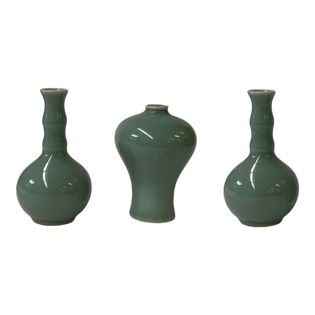 3 X Chinese Clay Ceramic Ware Wu Light Celadon Small Vase For Sale