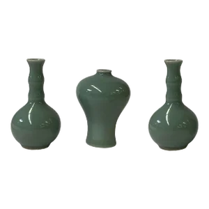 3 X Chinese Clay Ceramic Ware Wu Light Celadon Small Vase