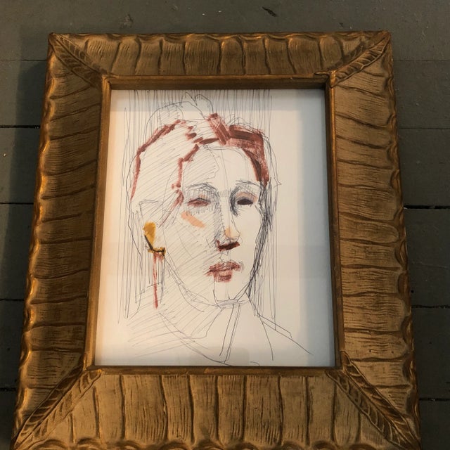 Original ink drawing on paper unsigned Heightened with brown paint 8 x 10 overall size with vintage frame is 13 x 15