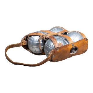 Vintage French Boule Idéale Pétanque Set With Original Leather Carrier c.1950 For Sale