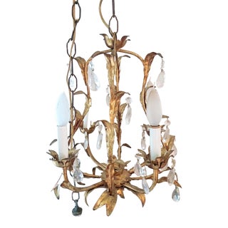 Vintage 1940s Italian Tole Florentine Chandelier For Sale