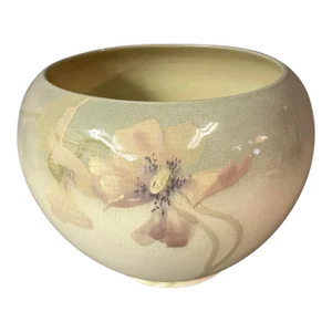 1900s Weller Etna Hand Painted Floral Decorated Art Pottery Jardiniere