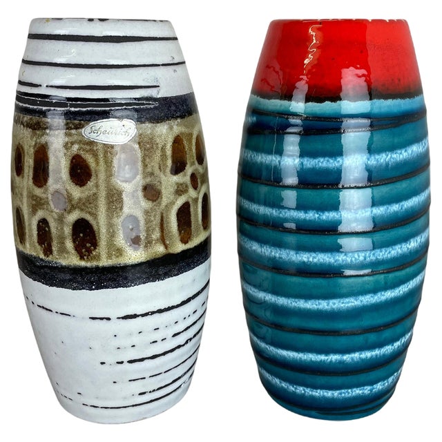 Pop Art Pottery Fat Lava Vases from Scheurich, Germany, 1950s, Set of 2 For Sale