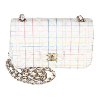 White Multicolor Calfskin Tweed Print Mini Rectangular Flap Bag For Sale