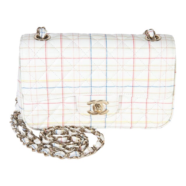 White Multicolor Calfskin Tweed Print Mini Rectangular Flap Bag For Sale