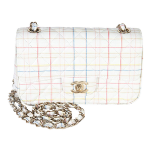 White Multicolor Calfskin Tweed Print Mini Rectangular Flap Bag
