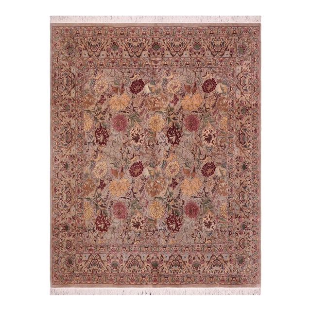 Shabby Chic Floral Square 1990's Pak-Persian Gray/Gray Wool Rug - 7'11'' X 8'1'' For Sale