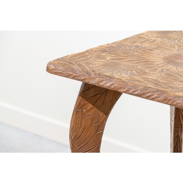 Oak Side Table with Carved Sunflowers, France, 1950s For Sale - Image 4 of 10