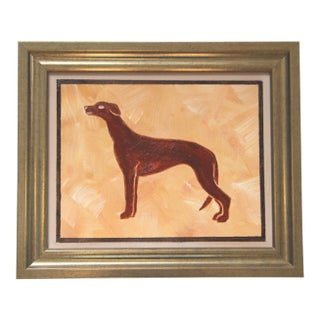Dog Greyhound Burnt Umber Burnt Orange Minimalism Style of Erte Art Deco Oil Painting by Cleo Plowden For Sale