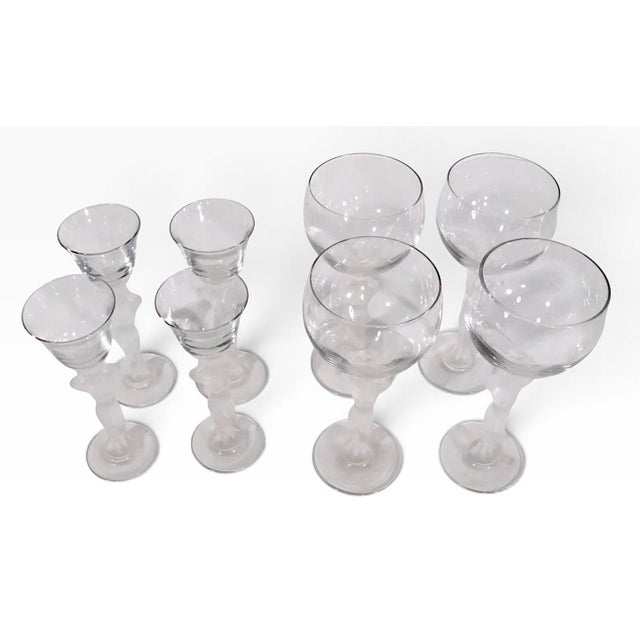Transparent 1970s Art Deco Venus Bacchante Stemware Glasses by Bayel - Set of Eight For Sale - Image 8 of 14