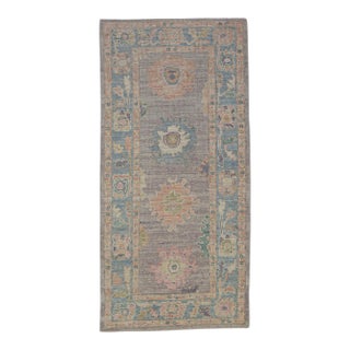 Turkish Oushak Rug Soft Gray With Pastel Motifs Handwoven Wool Rug 3' X 6'4" For Sale