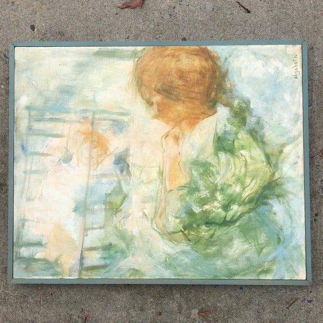 Wood Original Vintage Female &Child Abstract Portrait Painting For Sale - Image 7 of 7