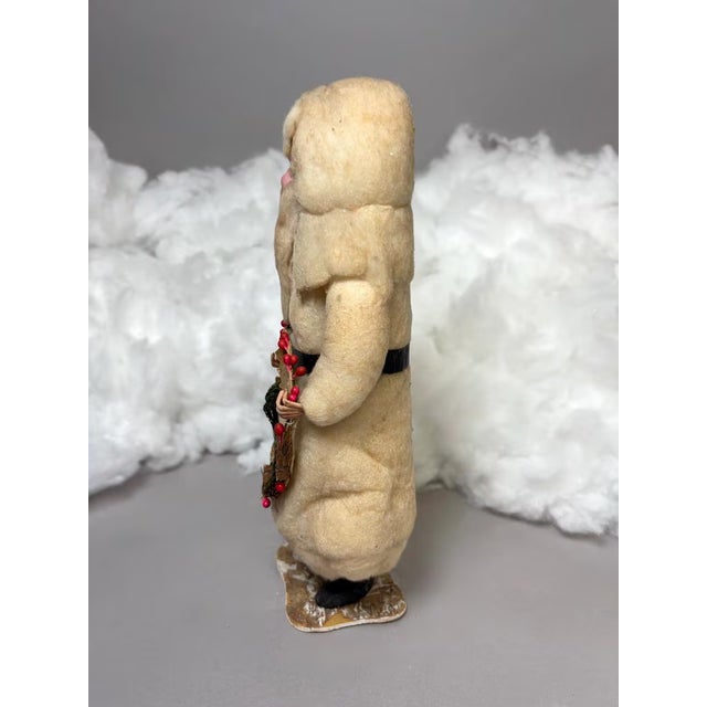 Christmas Antique German Cotton Batting Santa With Christmas Wreath For Sale - Image 4 of 11