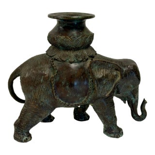 Vintage Maitland-Smith Bronze Elephant Sculpture Candle Holder For Sale