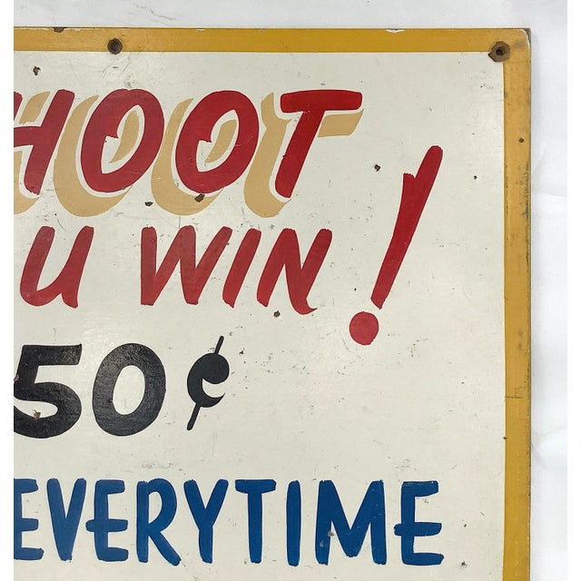 American Vintage Shoot Til U Win Carnival Sign For Sale - Image 3 of 6