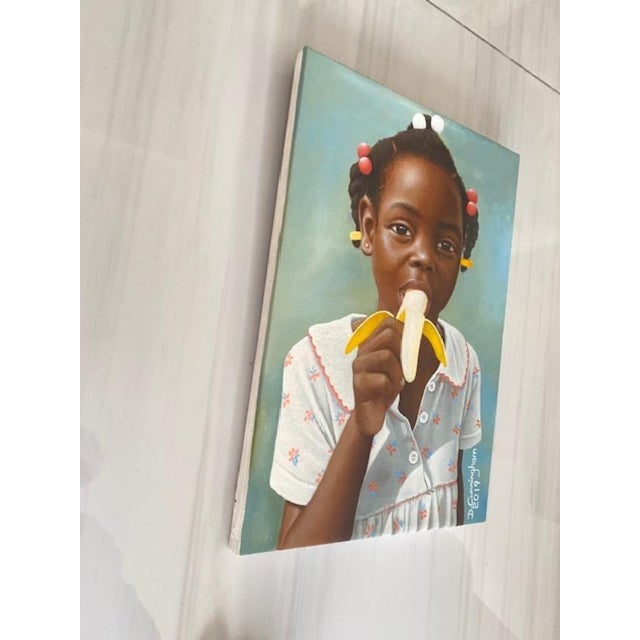 Contemporary Contemporary “Girl With a Banana” Oil on Canvas Painting by Damian Cunningham, Unframed For Sale - Image 3 of 3