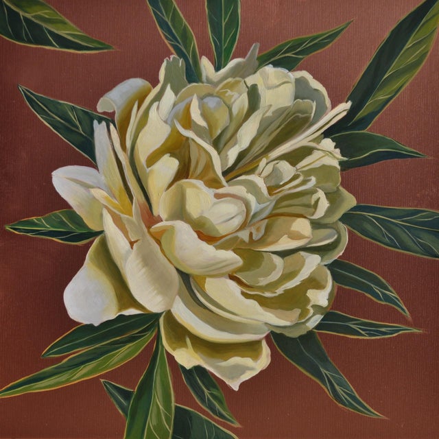 Unfolding Petals on Copper by Robin Hextrum | Oil on Artefex Copper Panel Flower with Leaves For Sale