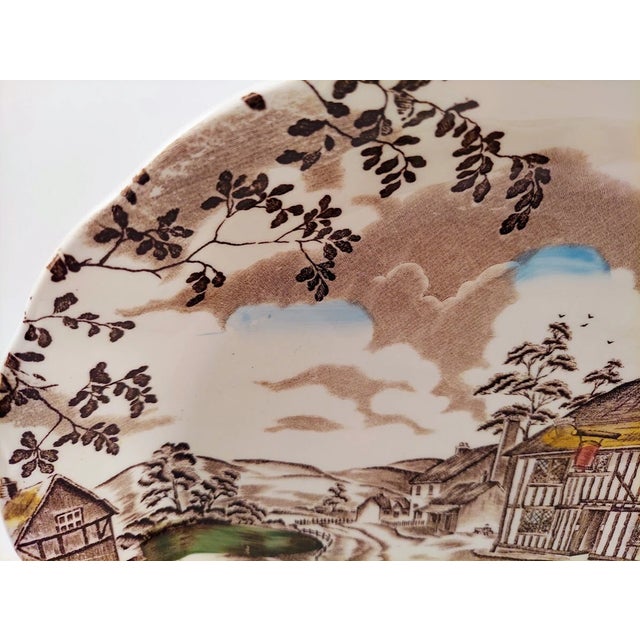 Mid-Century Modern Vintage Grindley Brown Transfer Dickens Coaching Stages England Oval Serving Platter For Sale - Image 3 of 4