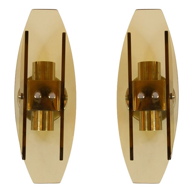 Amber Murano Glass Sconces from Veca, 1970s, Set of 2 For Sale
