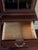 Link-Taylor Lexington high end Mahogany breakfront China cabinet, with lighted display and glass shelves.