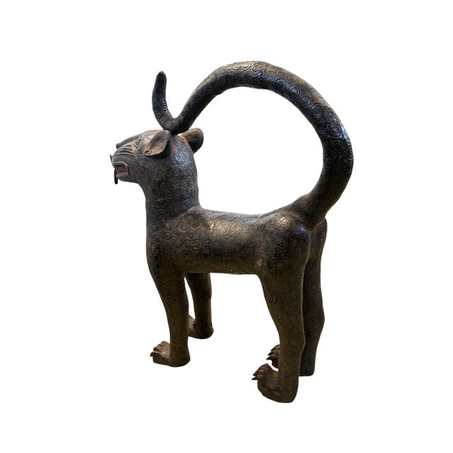 Vintage Large Benin Bronze Sculpture of a Leopard 32" H Nigeria For Sale - Image 10 of 12