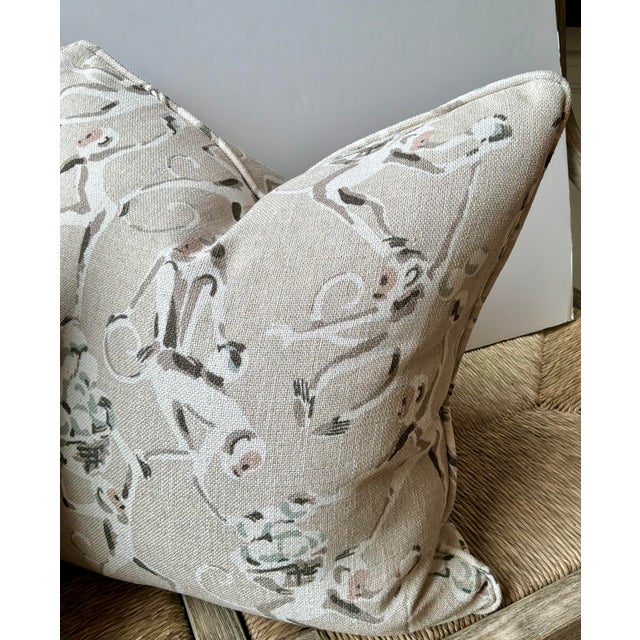 2020s Beige Taupe and Cream Linen Monkey Pillows Pair For Sale - Image 5 of 5