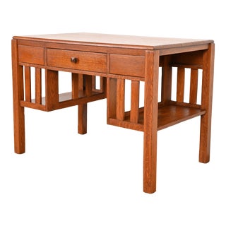 Stickley Brothers Style Antique Mission Oak Arts & Crafts Desk With Built-In Bookcases, Circa 1900 For Sale