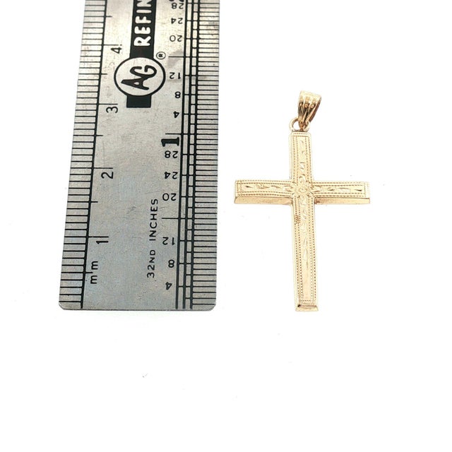 Mid-Century 14k Yellow Gold Engraved Cross For Sale - Image 4 of 5