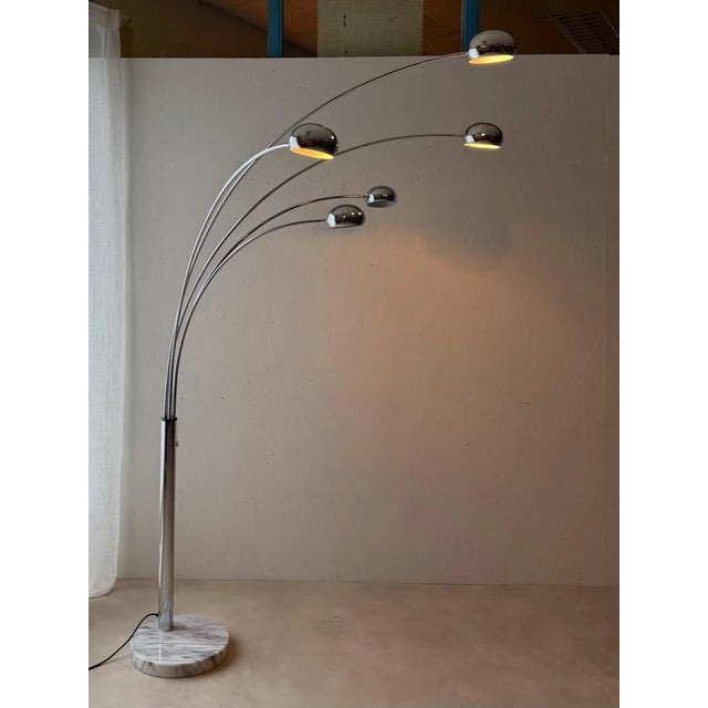 Vintage 5-Arm Arc Lamp in Chrome and Marble, 1970s For Sale - Image 9 of 13