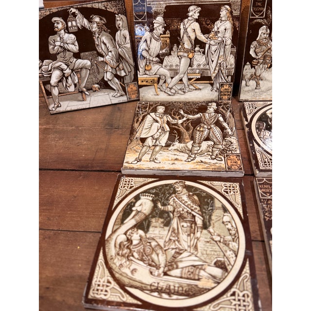 Victorian Antique Minton China Works Tile Set c.1880 Sir Walter Scott Waverley Scenes For Sale - Image 3 of 14