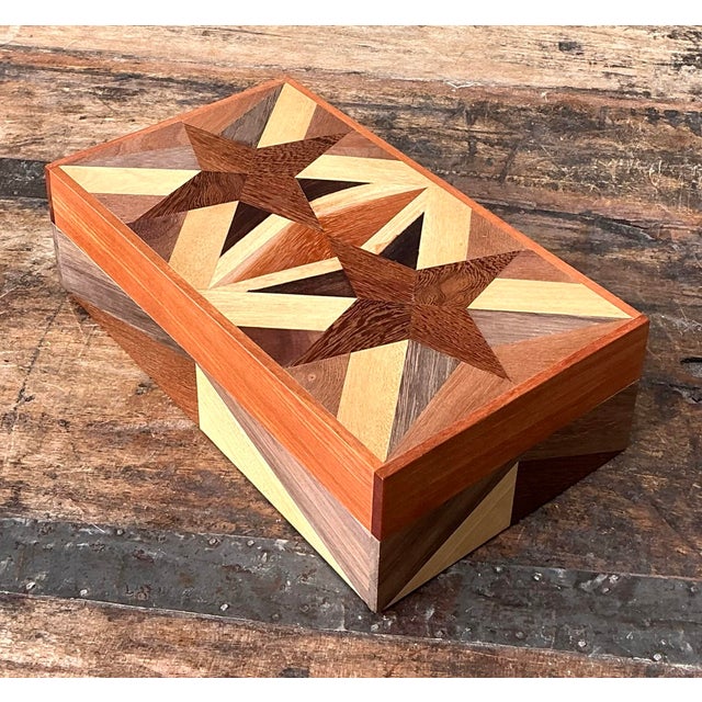 Vintage Marquetry Wood Star Box For Sale - Image 12 of 12