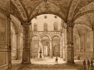 Friedrich Wilhelm Moritz, Courtyard of Palazzo Vecchio, Florence, 1800s, Watercolor