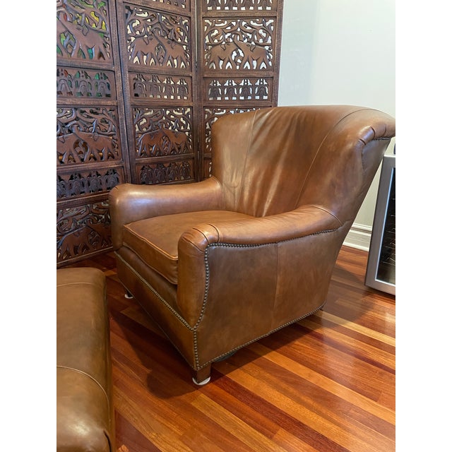 Vintage Henredon Leather Club Chair & Ottoman – Ralph Lauren Upper East Side Townhouse Style For Sale In Chicago - Image 6 of 11
